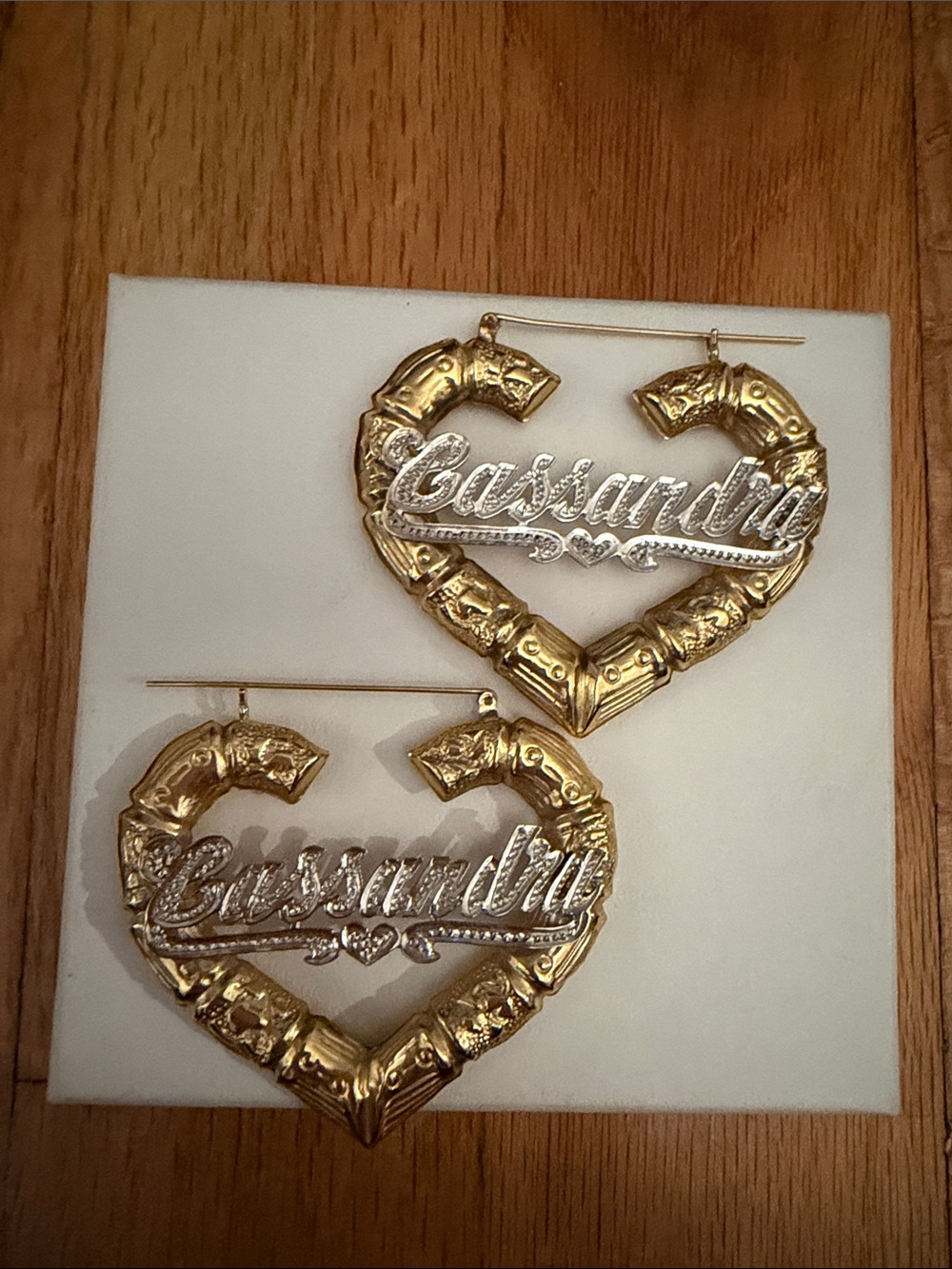 Personalized Vintage 14k Gold and Silver 'Cassandra' Heart Hoop Earrings